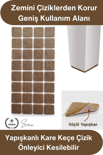 Svein #Keçe 30x30 mm Yapışkanlı Kare Keçe Mobilya Altı Zemin Koruyucu Kahvere...