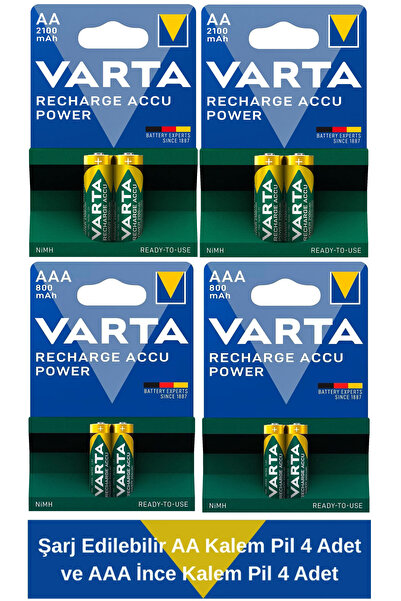 Varta Şarj Edilebilir AA Kalem Pil 2100mAh 4 Adet Şarj Edilebilir AAA İnce Ka...