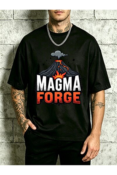 BASEPULSE Casual Style, Men'S T-Shirt, Magma Forge Volcano Design, Summer Out...