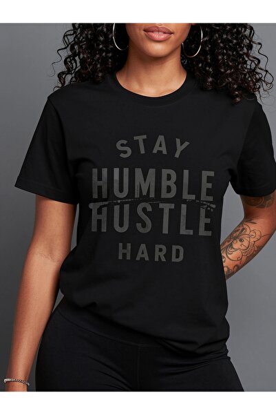 BASEPULSE تي شيرت نسائي تحفيزي بطبعة 'STAY HUMBLE HUSTLE HARD' - قميص فضفاض ب...