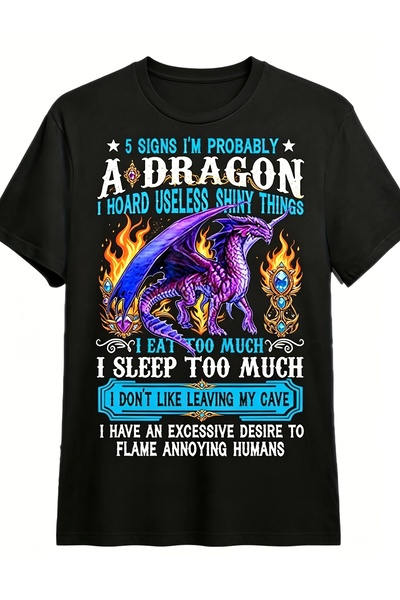 17 seramik Men'S Pure T-Shirt with Fun Fire-Breathing Dragon Print, Summer Me...