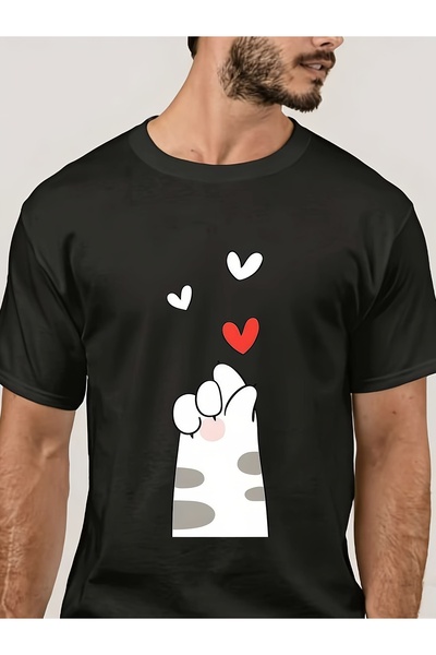 LİNA06 Cute Love Hearts 180g T-Shirt - Valentine's Day Gift Him, Casual Round...