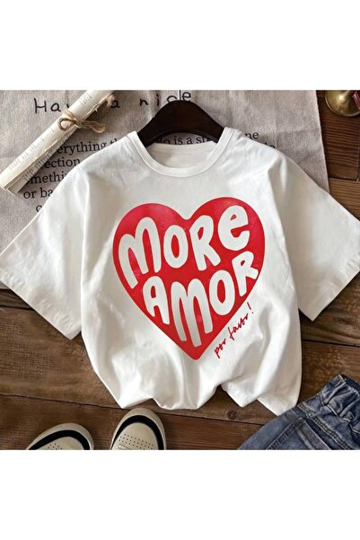23 nisan تي شيرت أنيق وجذاب بتصميم قلب مطبوع عليه عبارة "More Love" باللغة ال...