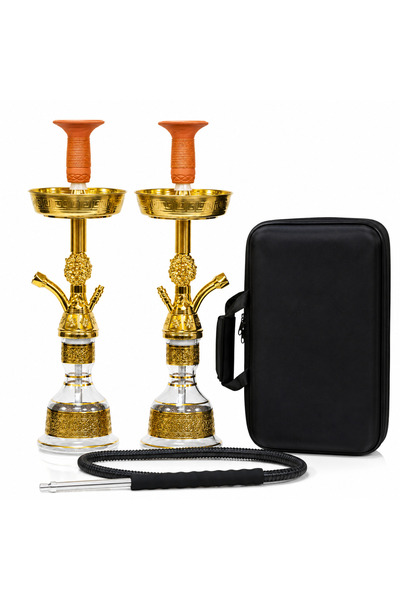 khateeb Premium Brass Hookah Set 60 cm with Travel Case & Clay Bowl