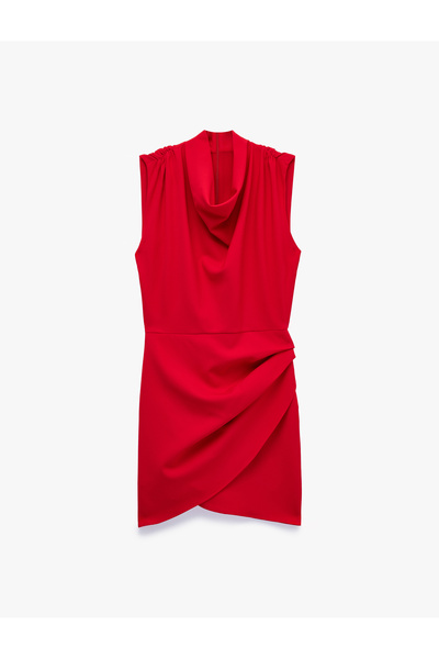 Koton Asymmetrical Cutout Draped Collar Sleeveless Mini Dress