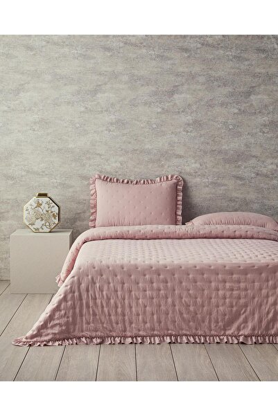 English Home Swanky Fırfırlı Tek kİşilik Yatak Örtüsü Takımı 160*220 cm Pembe
