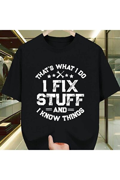 NOURAM Men's Funny "What Do, I Fix Things" Print T-Shirt Slightly Stretchy Kn...
