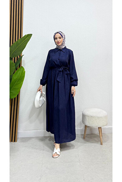 Moda Gazel Gömlek Yaka Kuşaklı Elbise