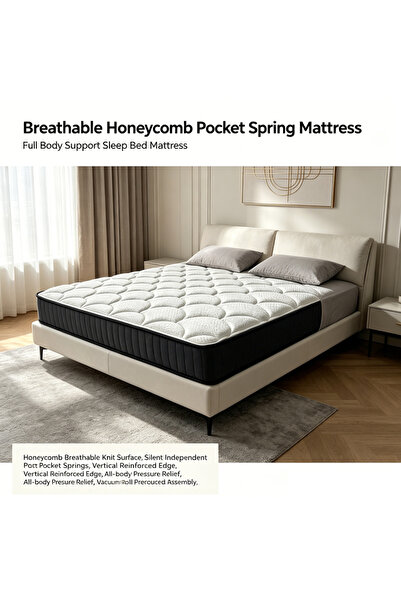 HayaBazaar Medium Firm Pocket Spring Hybrid Mattress, Breathable Comfort Slee...