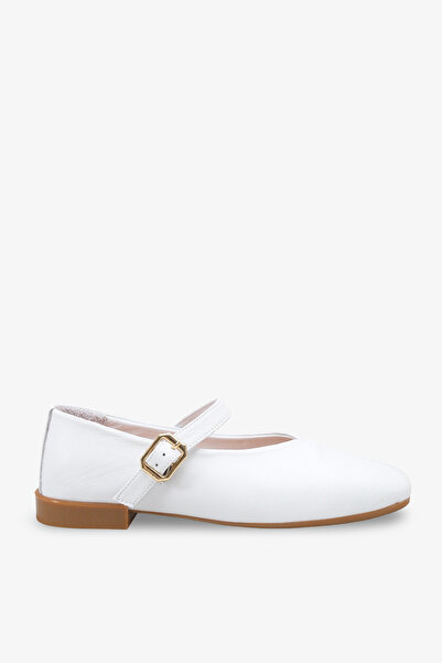 İNNABUTİKK Giela Women's Genuine Leather Ballerinas - White