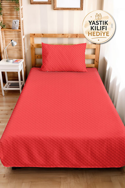Evimde Bambaşka Red Modern Young Room Single Pique Set - Quilted Plain Coral ...