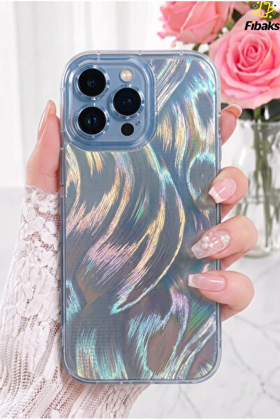 Fibaks iPhone 14 Pro Kılıf Hologram Desenli Şeffaf Darbe Korumalı Kamera Koru...