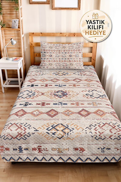 Evimde Bambaşka Bohemian Ethnic Cream Young Room Single Pique Set-Tile Navy B...