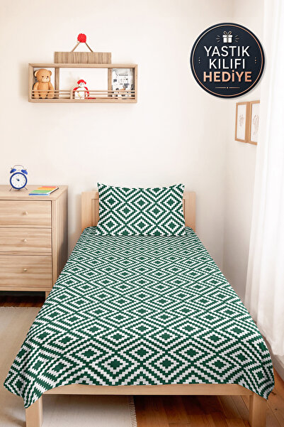 Evimde Bambaşka Zeleni geometrijski set za mlade sobe - moderni beli prošiven...