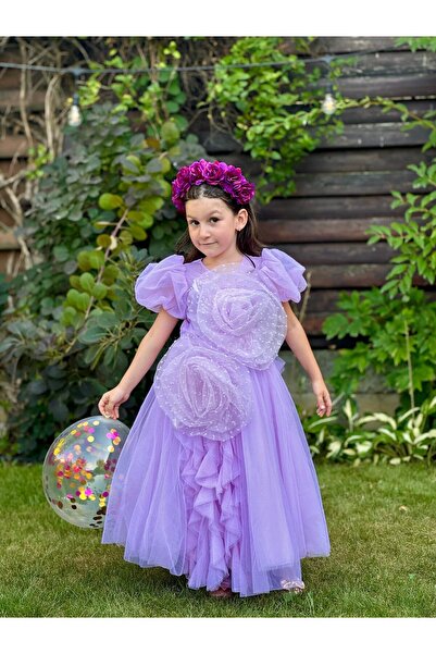 Printesasofy Rochie cu trandafiri pentru fete, cu trandafiri mov din tul
