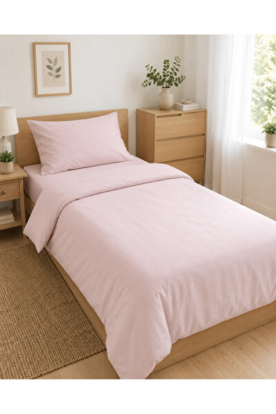 Nevora Single Duvet Cover Set 100% Cotton Plain Powder Pink Duvet Cover Set w...
