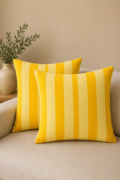 Sakallı 2'li Çizgili Dekoratif Kırlent Kılıfı Seti – Modern Minimal Tasarım