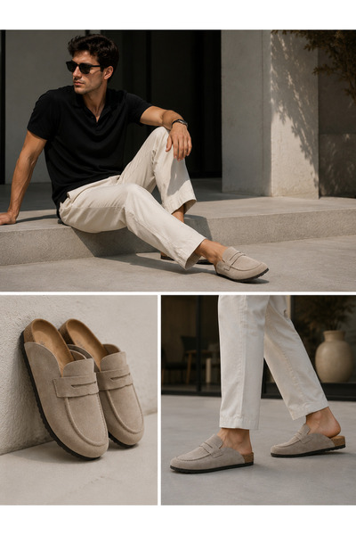 DİAMOND OUTLET Closed Toe Slippers with Cork Sole for Casual Home and Outdoor...