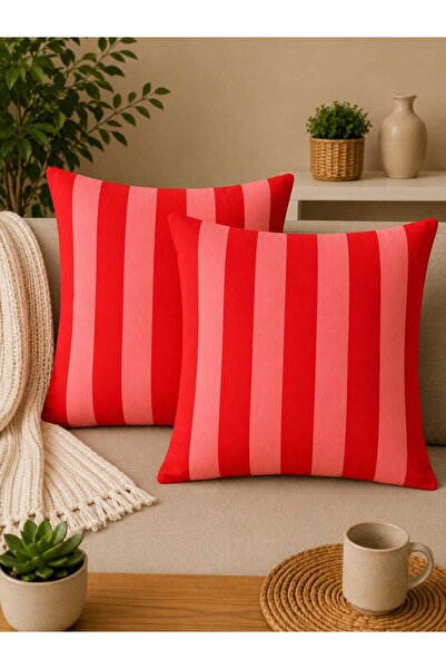 Sakallı 2'li Çizgili Dekoratif Kırlent Kılıfı Seti – Modern Minimal Tasarım