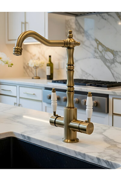 Flora Rustic Antique 3-Way Purified Kitchen Faucet – Hot/Cold + Purified Wate...