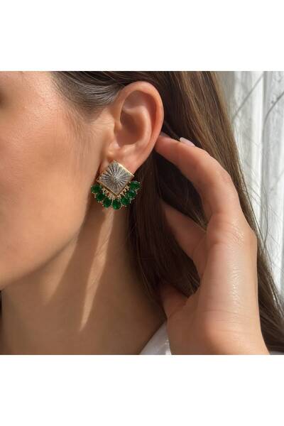 ANKA JEWELLRY أقراط نسائية من الفولاذ الأخضر الزمردي بتصميم هندسي عتيق