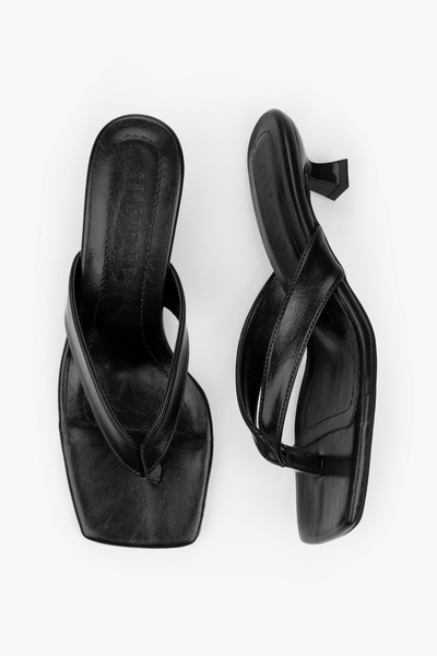 Shoeberry Дамски черни кожени джапанки на ток Alisse