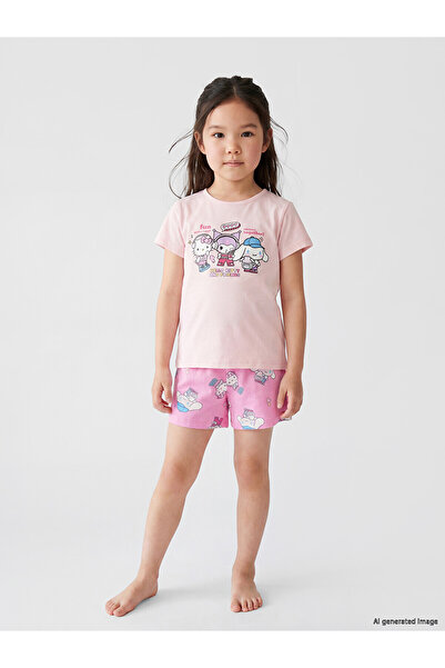 LC Waikiki Peak New Season Hello Kitty Printed Girls' Shorts Pajama Set