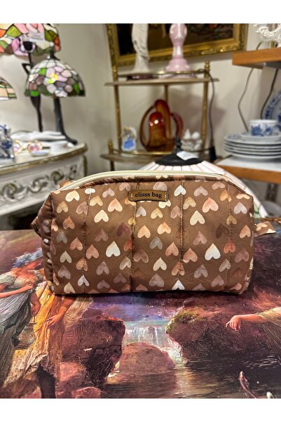 Elisss Design Women's Floral Patterned Makeup Bag Brown Fluffy Bag Organizer,...