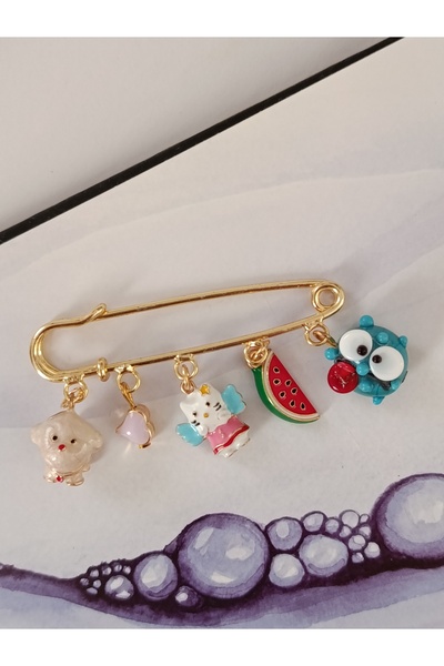 chibi Gold İskoç İğnesi Şanslı Charm El yapımı Cam Figürler Sevimli Kedi & Kö...