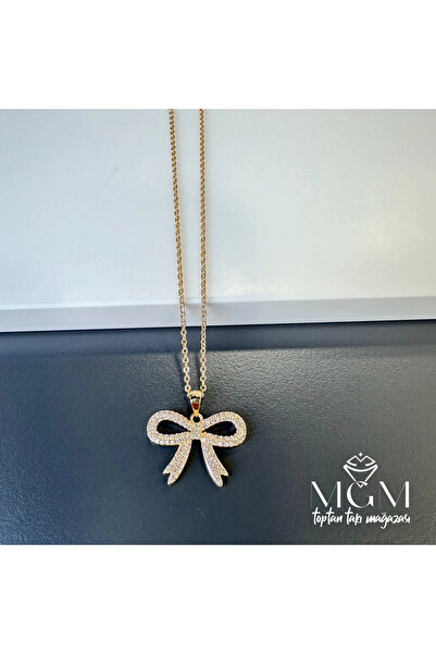 Inure Jewelry Zircon Stone Bow Necklace - Kl0017