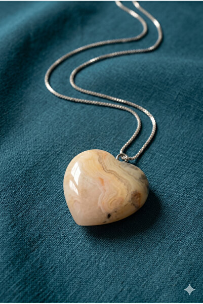ZGNOVA Heart Shaped Pink Jasper Natural Stone Steel Pendant