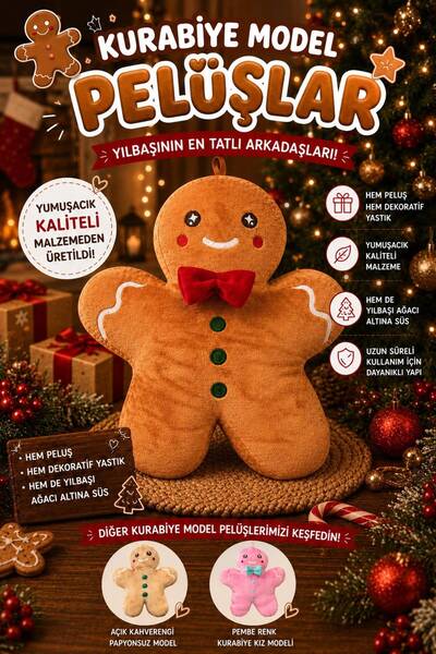 eco sepet Kurabiye Adam Peluş Yastık, Uyku Arkadaşı Peluş, Yılbaşı Kurabiye K...