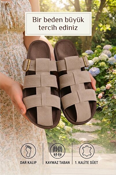 Behtah Kundura Suede Belted Adjustable Gold Buckle Orthopedic Comfortable Sol...
