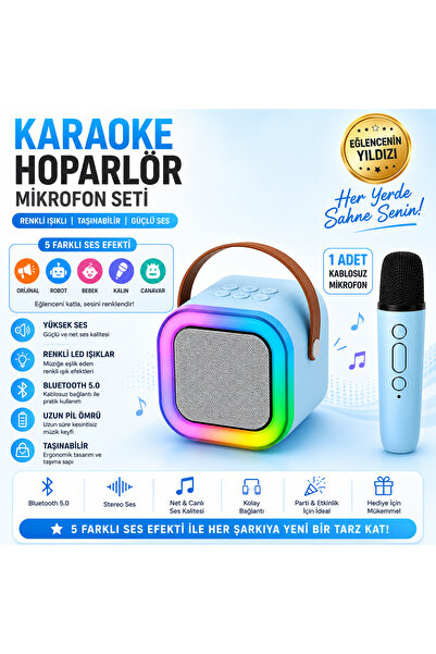 Newiba Teknoloji Karaoke Hoparlör ve Kablosuz Mikrofon Seti - Renkli Ledli ve...