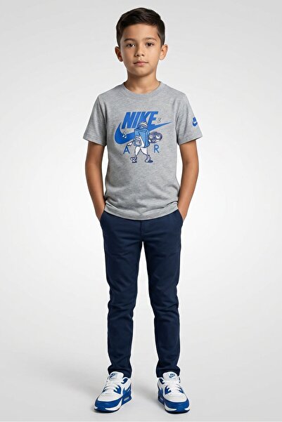 Nike Kids Boy Sportswear Fit Short Sleeve Graphic Print Outdoor T-Shirt, Grey