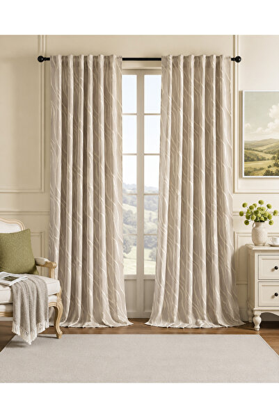 perdra Draperie Modernă Jacquard cu Model Ondulat Bej pentru Living și Dormitor