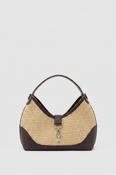 Qalortex Scarf Half Moon Bag with Straw Detail