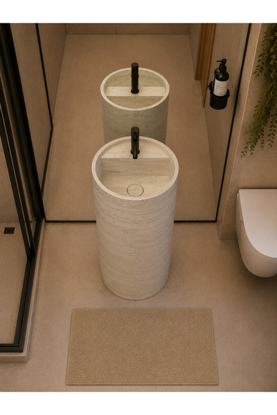 CORİAN AKRİLİK Monoblok Bilbao Marble Round Solid Banyo Lavabosu