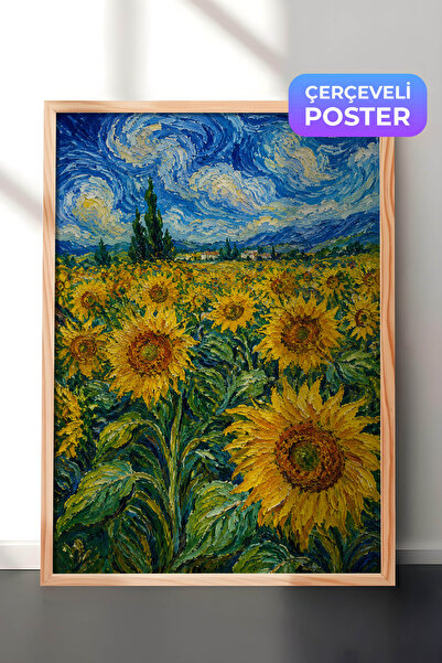 Zestia Pictură murală inspirată de Van Gogh, câmp de floarea-soarelui, efect ...
