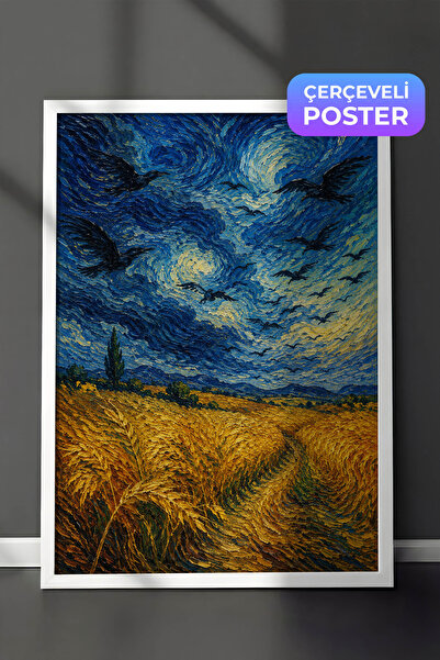 Zestia Pictură murală inspirată de Van Gogh, câmp de grâu, efect de pictură î...
