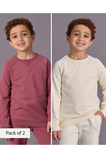 REDTAG Boys Cream &Pink Sweatshirt Set