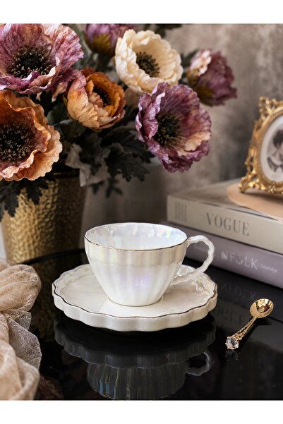 Ulus Home 6-Person Porcelain Acar Luna Pearl Coffee Cup Set