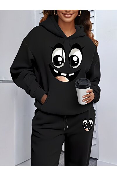 WOODROFFE Women's Printed Oversize Hooded Tracksuit Set Loose Fit