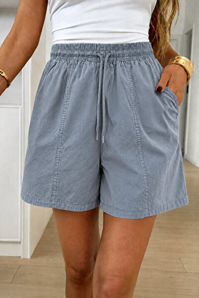 BLUE STREET Women's Linen Textured 100% Cotton Shorts with Elastic Waist and ...