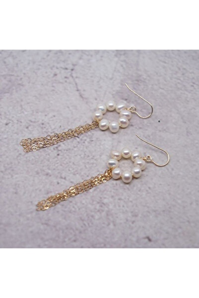 Shiklik Pearl Hoop Detailed Dangle Chain Elegant Earrings
