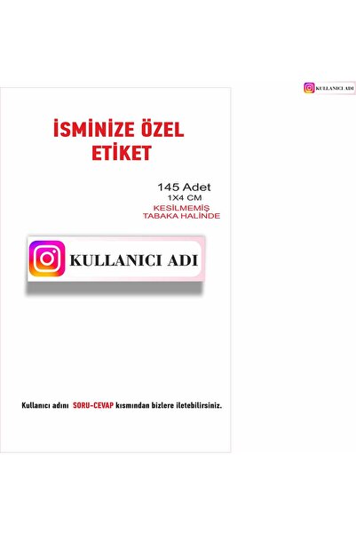 Yapışkanlı MARKA ETİKETİ Etiketi Kullanıcı Adına İsme Özel Etiket 1x4 cm 145 Adet
