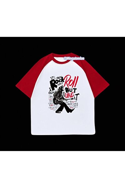 Minga London Rock Roll but I Like It Printed Red Raglan Sleeve T-Shirt