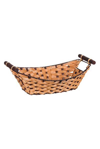 Z Store Coș împletit din plastic cu mânere din lemn - 38x25x13cm