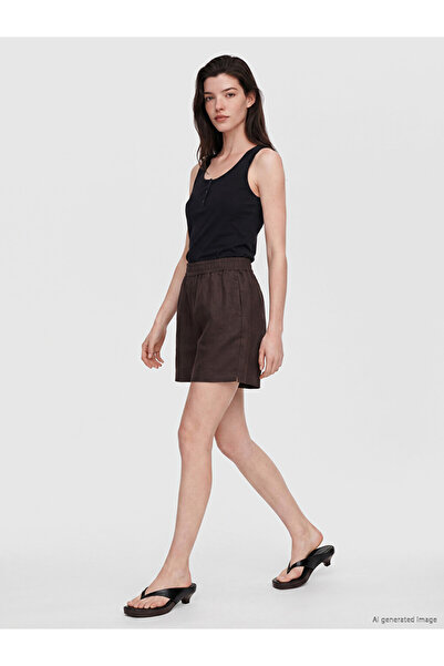 LC Waikiki Brown Elastic Waist Linen Women's Shorts