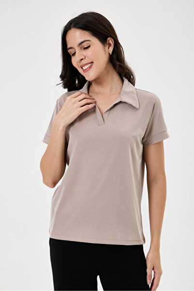 della moor Women's Regular Fit Polo Collar Lycra Modal T-Shirt
